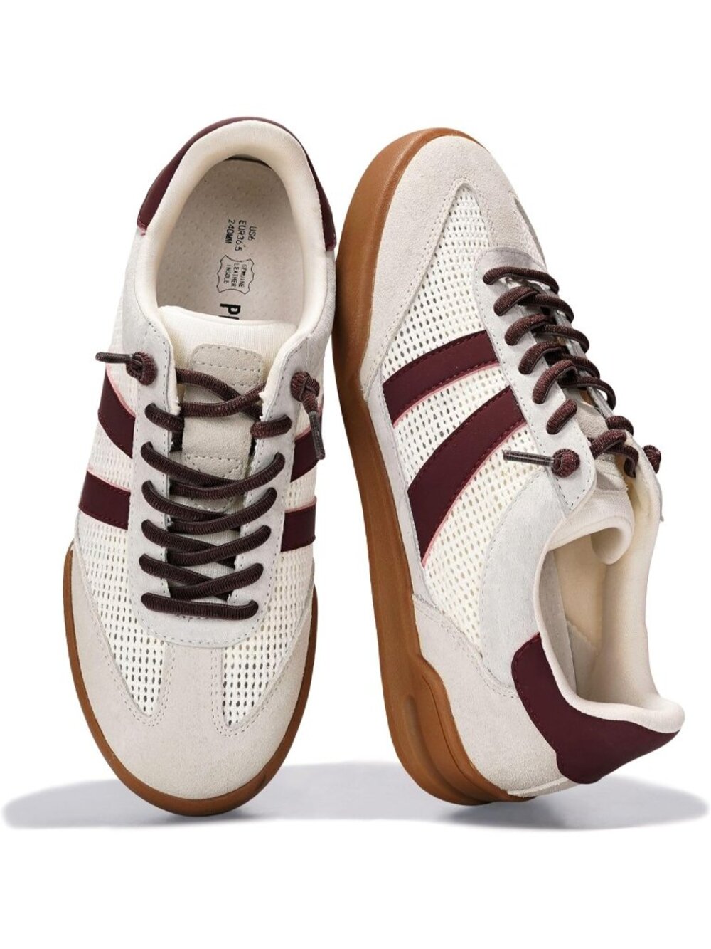 Women's Burgundy Leather Memory Foam Closed Toe Insole Slip On Casual Sneakers